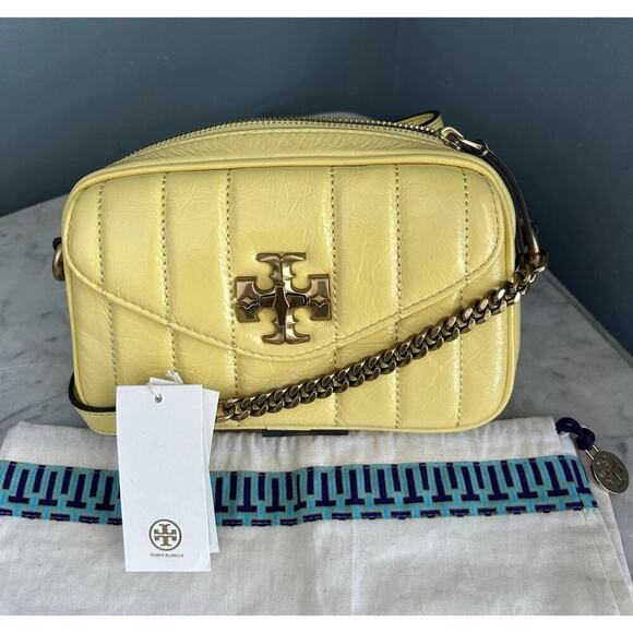 NWT Tory Burch Kira Patent Camera Bag Lemon Yellow 142808 Puffy Crossbody Mini - Picture 3 of 16